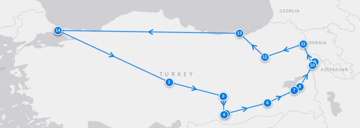Treasures Of Eastern Turkey route map