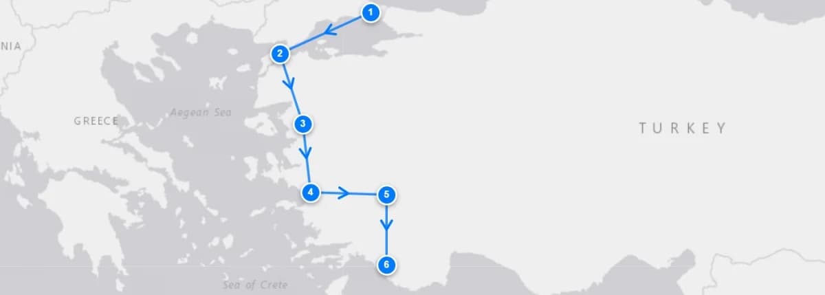 Istanbul To Fethiye route map