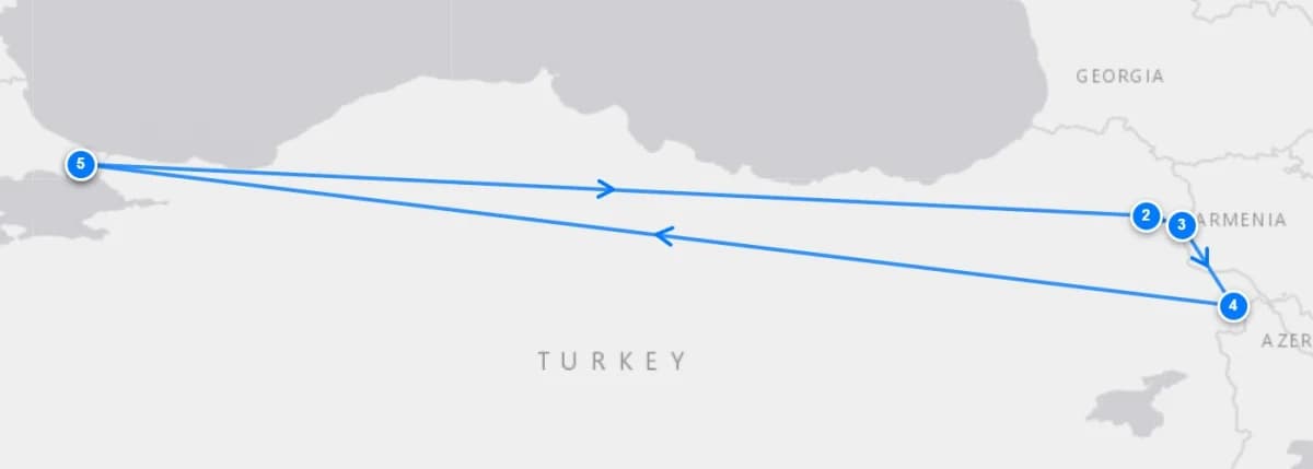 Istanbul To Kars & Mount Ararat route map